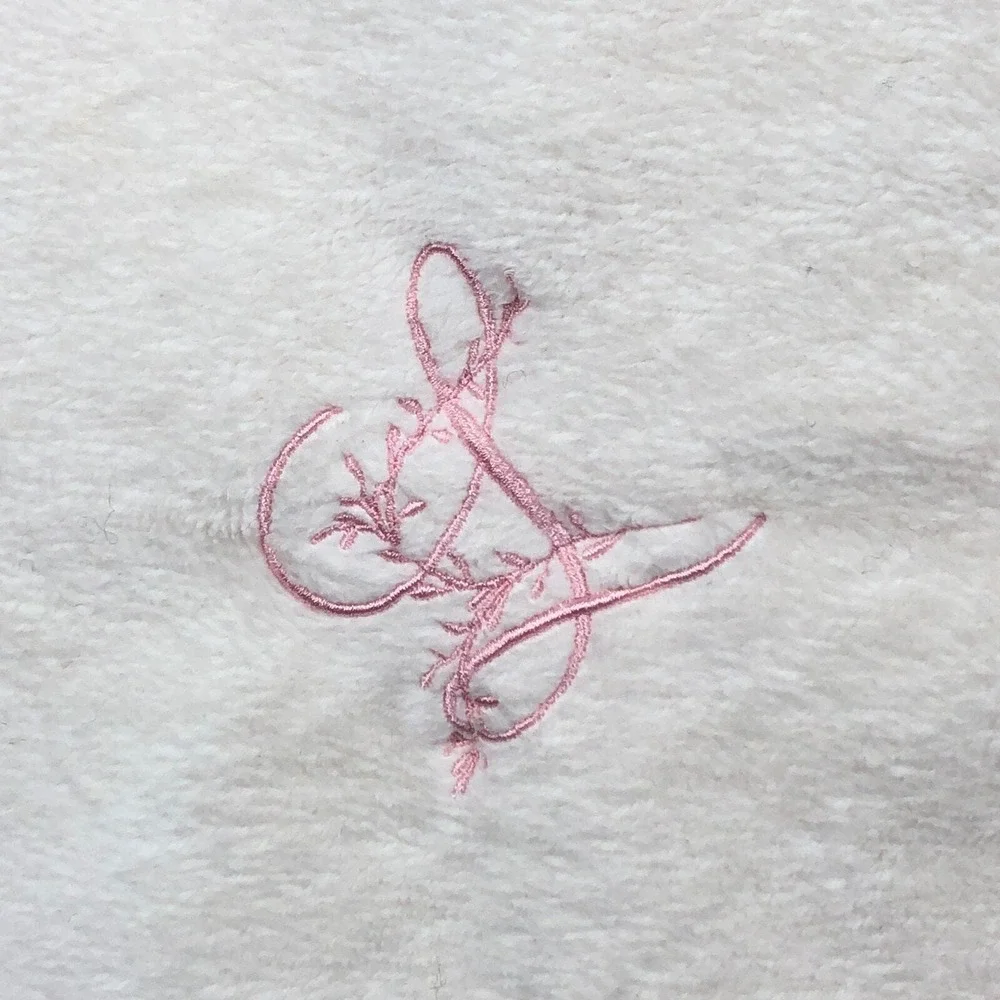 Pottery‎ Barn Baby Blanket Cream Satin Trim Pink Embroidered L Monogram Nursery